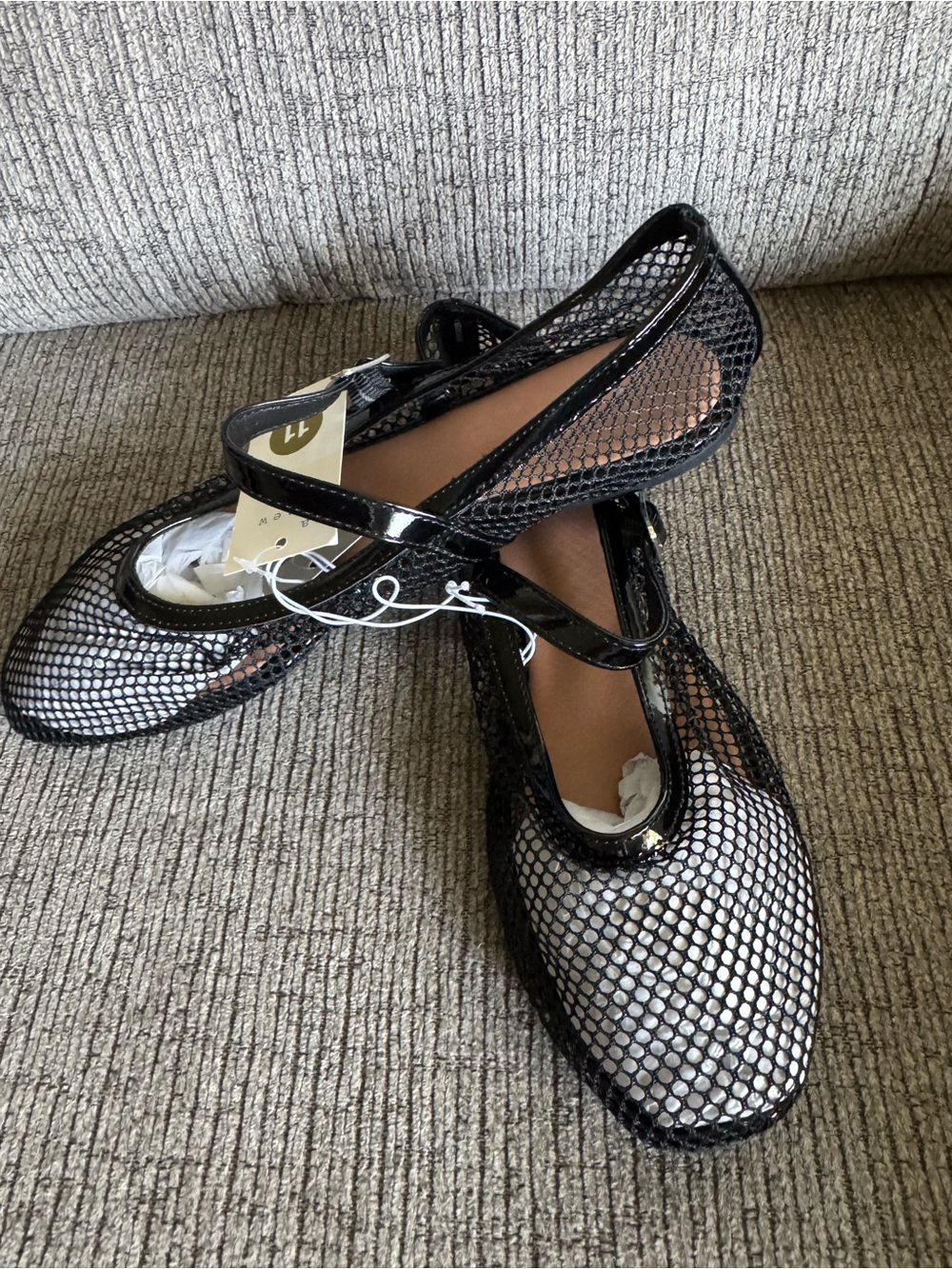 a new day Black Mesh Mary Jane Flats with Patent Trim